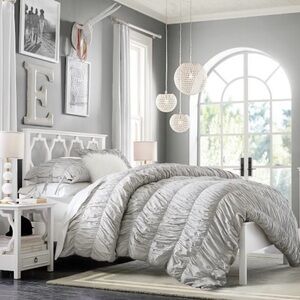 Pottery Barn Teen‎ Gray Ruched Full / Queen Duvet Cover College Dorm